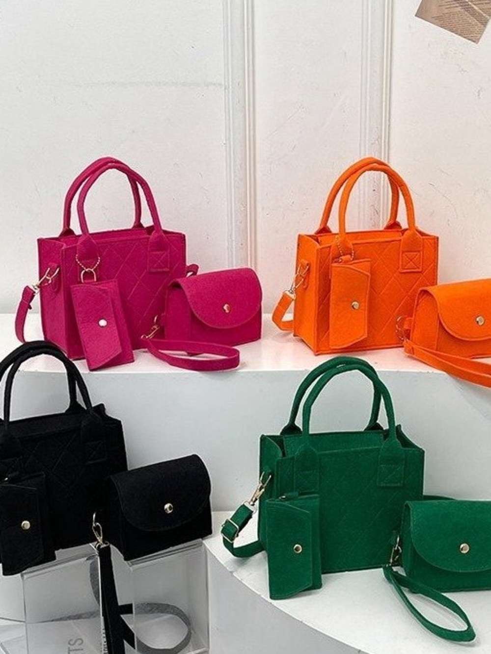 Women’s Quilted Mini Tote Bag - Pink, Orange, Black, Green